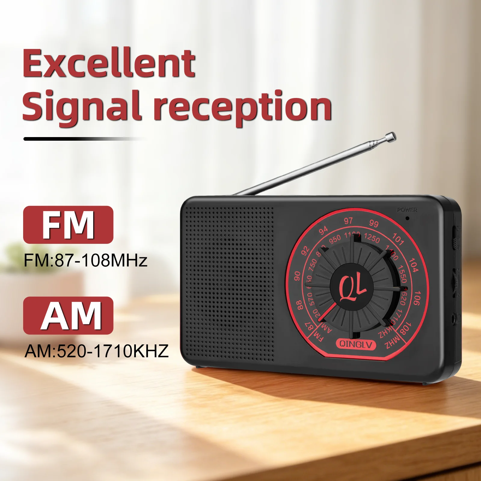 Portable AM/FM Radio with Good Reception, Large Speaker, Easy Tuning Dial & Earphone Jack for Home, Outdoor and Emergency Use