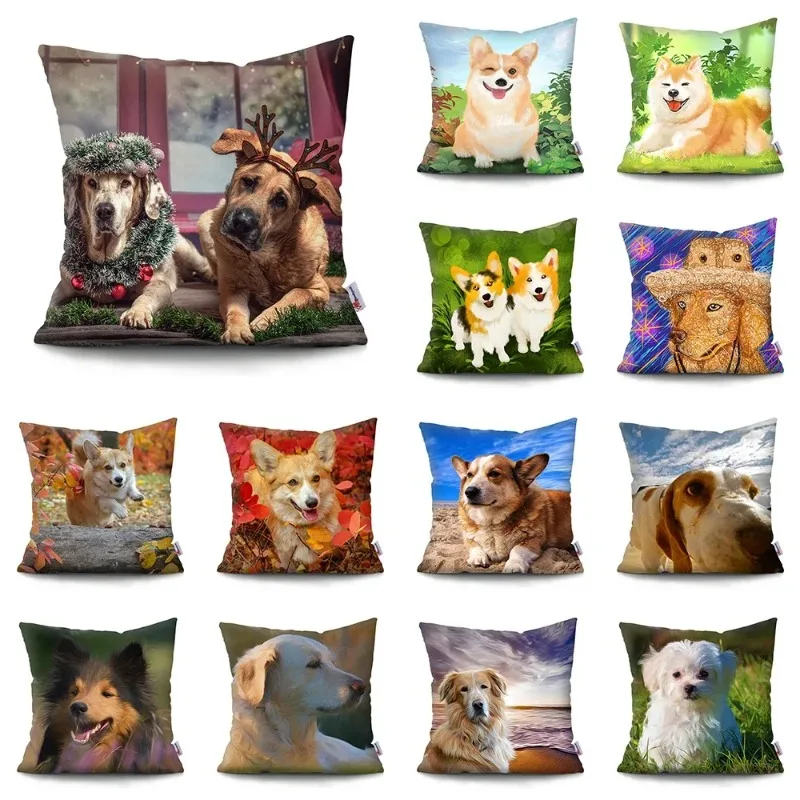 Cute Pet Dog Cushion Cover Polyester Pillowcase Home Decor  Sofa