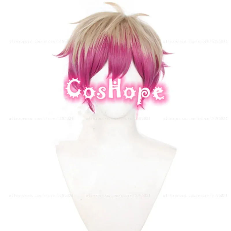 Alexis Ness قصيرة الكتان الوردي الأحمر شعر مستعار أنيمي تأثيري مقاومة للحرارة بيروكات صناعية