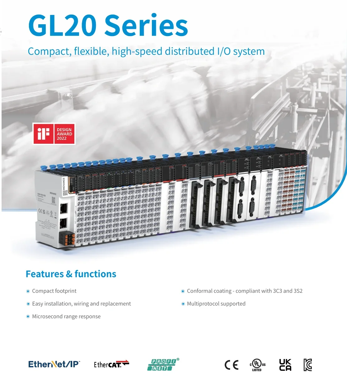 Inovance I/O Expansion Modules GL20 Series GL20-0808ETN Matching PLC Easy AC700 AC800 H5U & AM600 Series Local & Remote I/O view 4