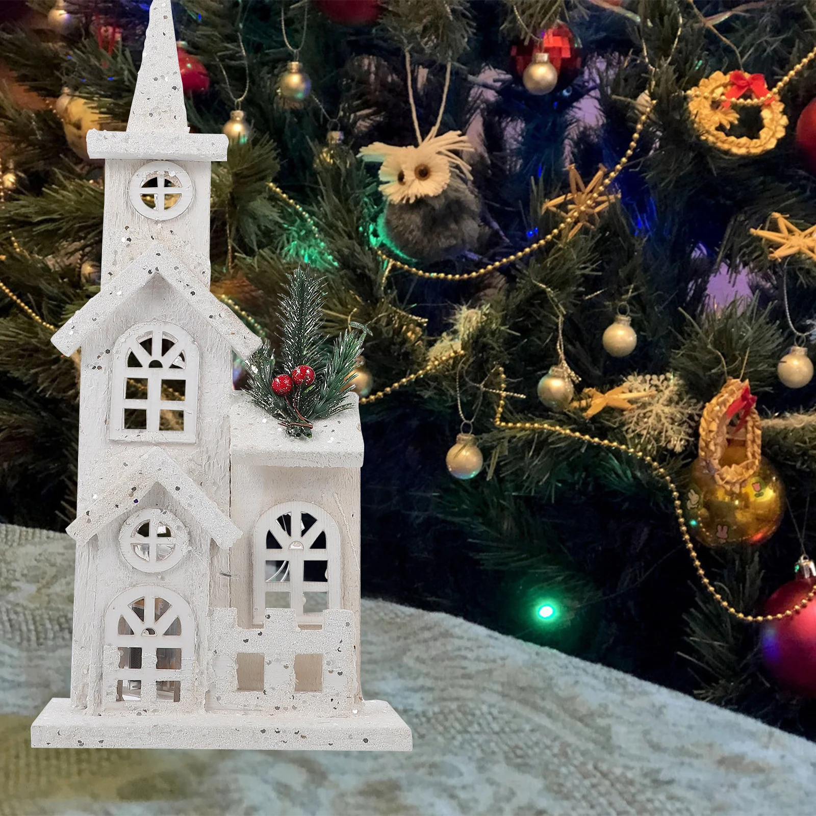 Luminous Castle Ornaments Christmas Church Bethany Lowe House Desktop Decor Party Xmas Adorn Home Ceramics