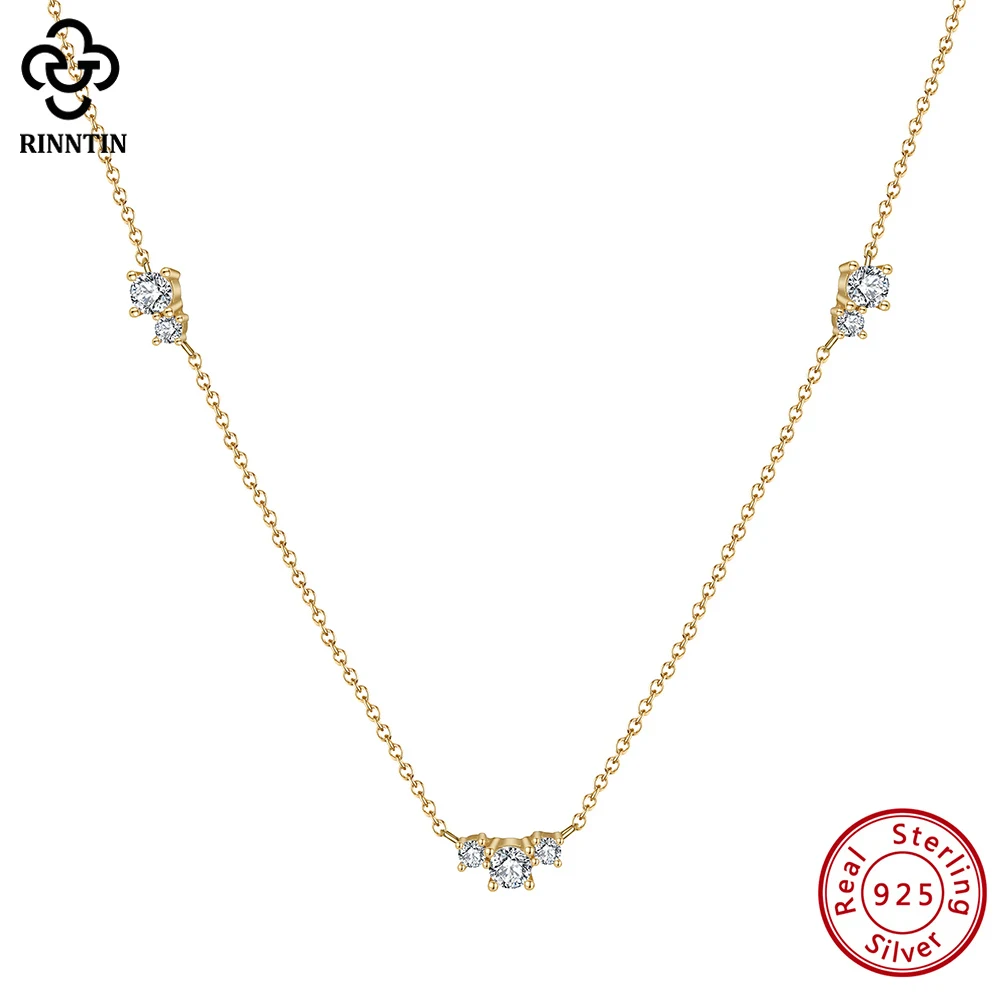 Rinntin Elegant 5A Clear CZ Choker Chain with Genuine 925 Sterling Silver Fashion Necklace for Women Handmade Jewelry APN20