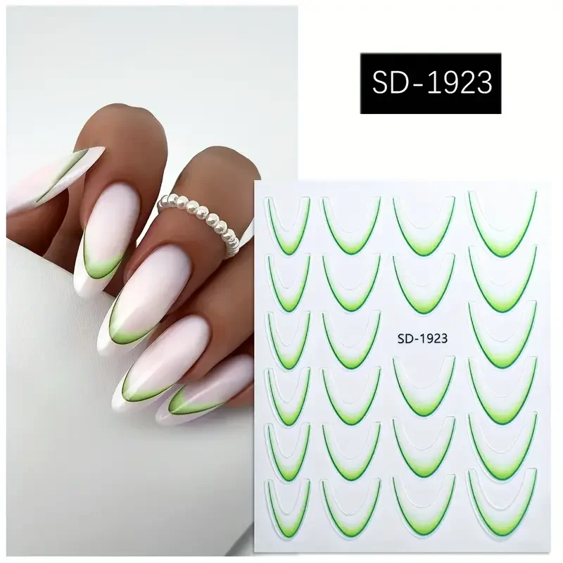 1pc francês gradiente adesivos de unhas 3d linhas de sorriso & crescente design adesivo auto-adesivo decalques de vinil para fácil manicure para menina