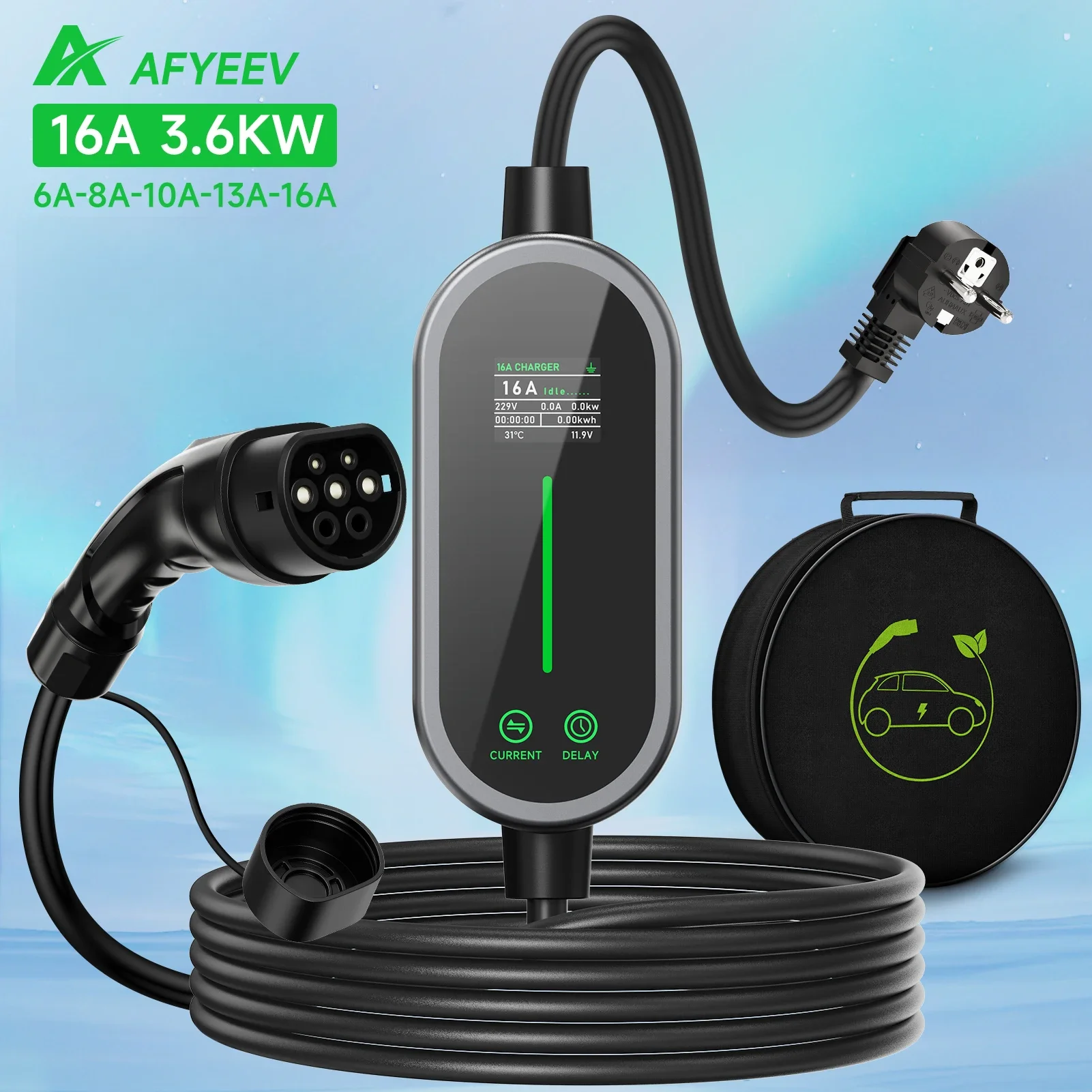 

AFYEEV 3600W Portable Type2 IEC62196-2 EV Charger Type1 SAE J1772 Electric Car Charger GB/T EVSE Charging Cable Wallbox EU Plug