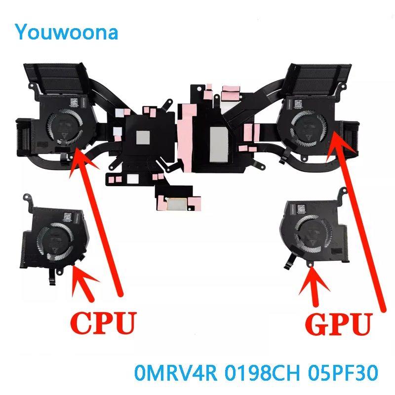 NEW Original LAPTOP CPU GPU Cooling Fan With Heatsink For DELL Alienware X14 R1 0MRV4R 0198CH DC28000YFD0/05PF30 DC28000YED0
