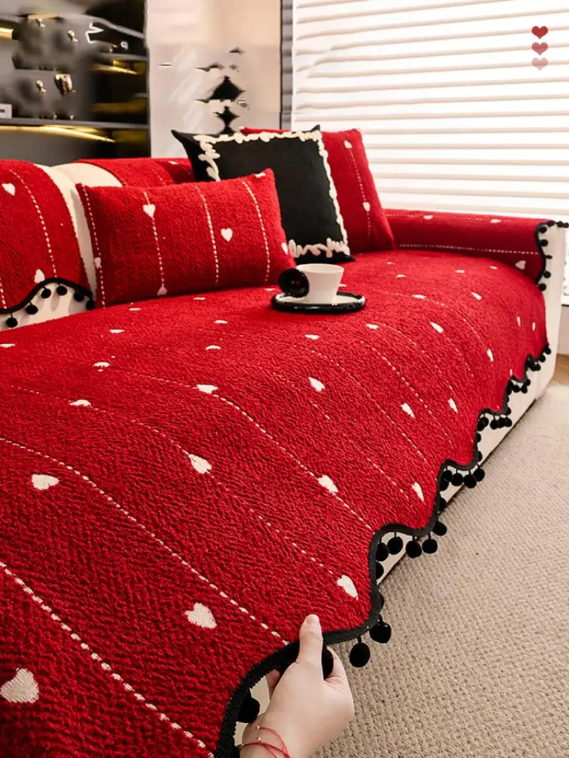 Winter Rot Unregelmäßig Geformte Sofa Kissen Valentinstag Neujahr Hochzeit Dekoration Plüsch Sofa Kissen Anti-Slip Abdeckung Stoff – Detail 3