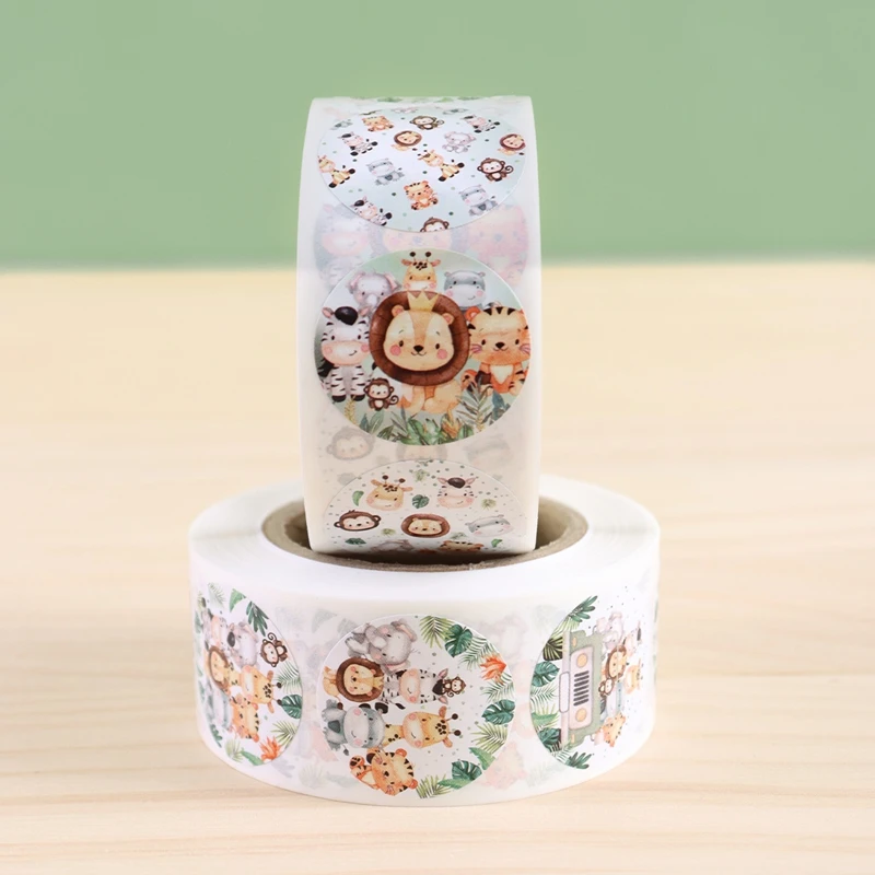 500 قطعة من ملصقات حيوانات الغابة ملصقات عيد ميلاد سعيد سفاري موضوع ديكور الحفلات لاستحمام الطفل للأطفال مستلزمات حفلات أعياد الميلاد الأولى #2