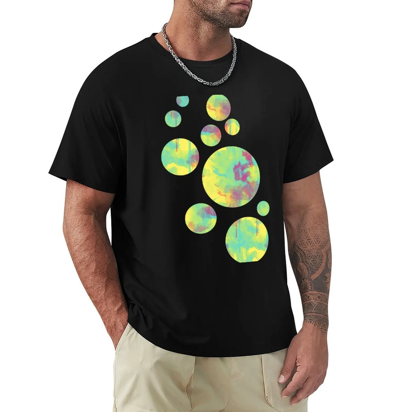 Summer abstract watercolor paint splatters T-shirt customs Short sleeve tee mens graphic t-shirts hip hop