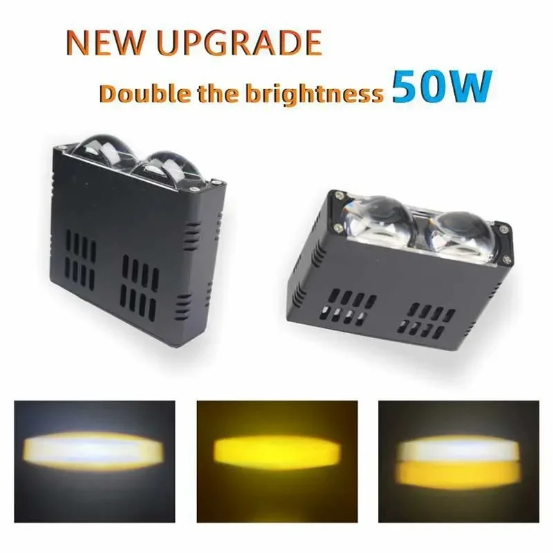 

SAAR 2-Bead Grille Dual Lens LED Fan Style Spotlight Motorcycle White Yellow Light Modified High-Brightness Car