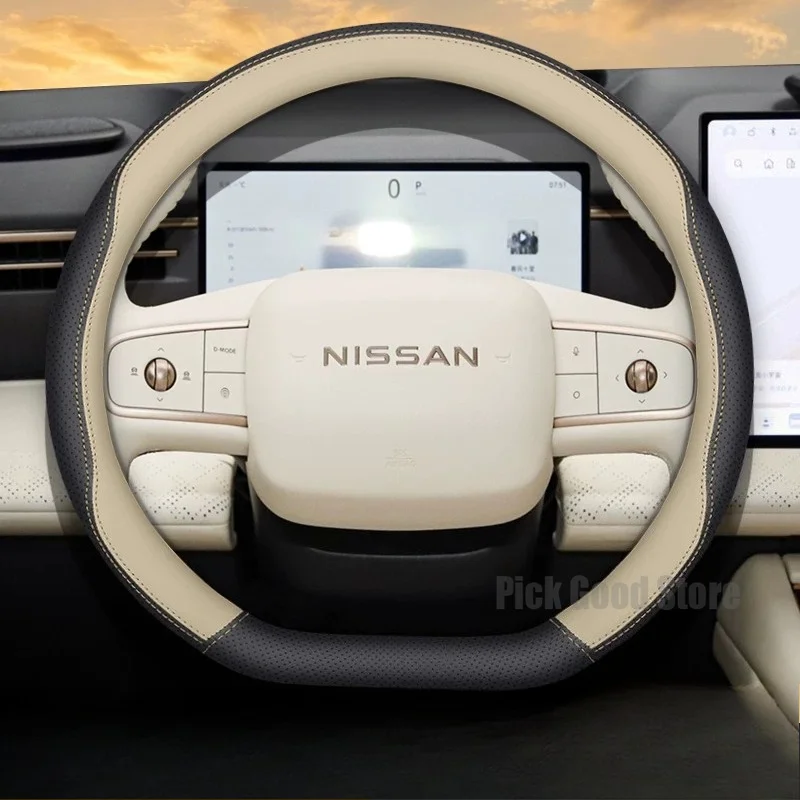 

For Nissan Qashqai J10 Kicks Juke X-Trail T31 Micra K12 Tiida Sentra Almera N16 Terrano Versa Leather Car Steering Wheel Cover