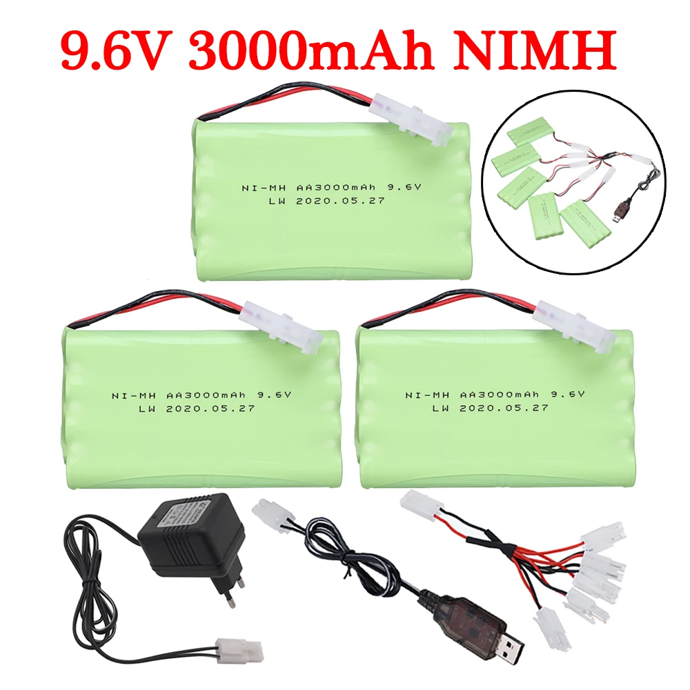 9.6v 3000mah Rechargeable Battery + 9.6v Charger For Rc toys Car Tank Robots Gun RC Boat AA Ni-MH 9.6v 2400mah NiMH Battery Pack