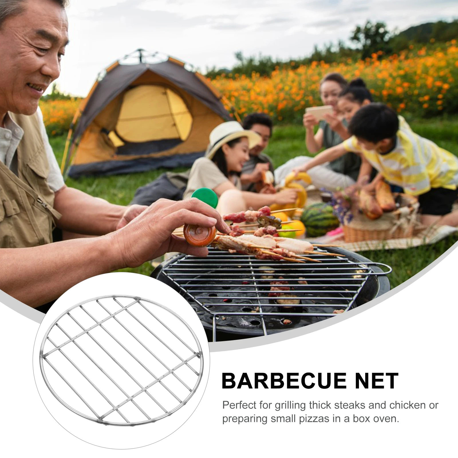 

BBQ Grill Grate Round Stainless Steel Metal Mesh Replacement Barbecue Net Durable Suitable for Meat Fish Vegetables Steak