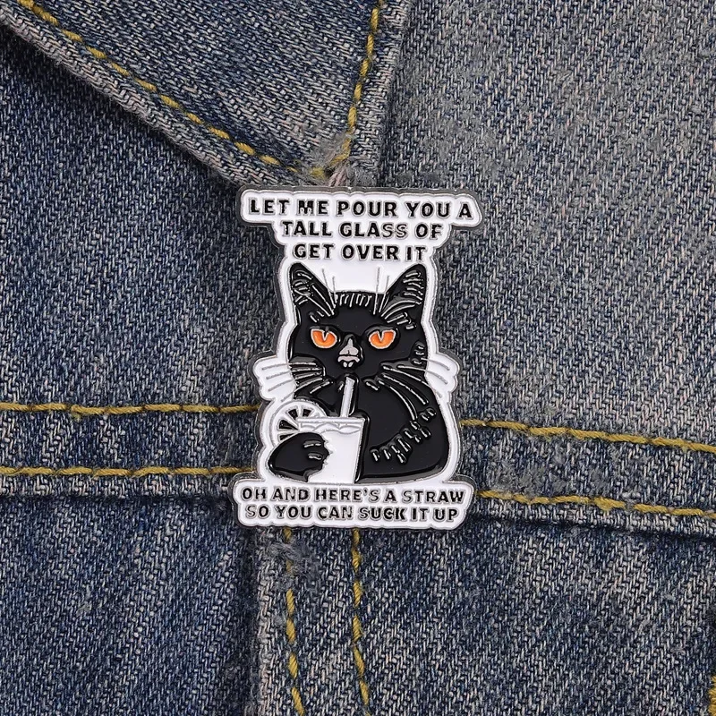 Pin Funny Drink Black Cat Brooch Attacking Badge Brooches for Clothing Badges on Backpack Brooches for Women Pins for Backpacks