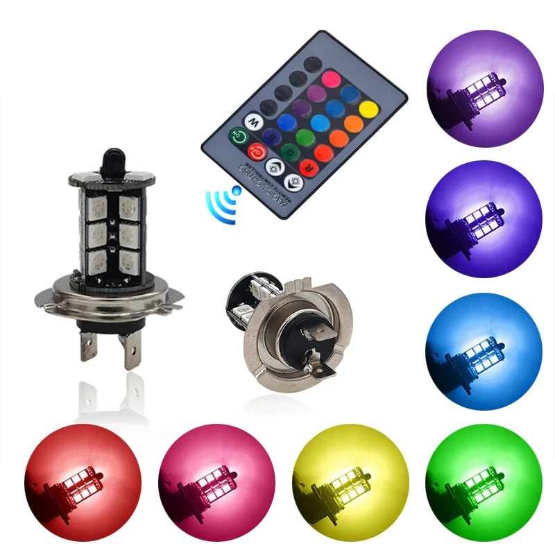 

2PCS RGB Colorful Car Fog Light Bulb H4 H7 H11 9005 9006 HB3 HB4 LED Fog Lamp With Remote Control Auto Lamp Car Accessories