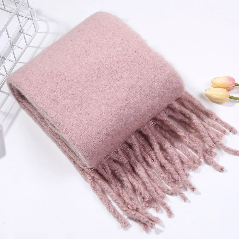 2023 Solid Thick Cashmere Scarf for Women Large Wool Blanket Pashmina Winter Warm Shawl Wraps Bufanda Female With Tassel