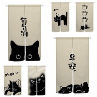 Japanese Cute Cat Door Curtain Izakaya Dining Room Blackout Partition Linen Doorway Curtains Room Entrance Hanging Half Curtains