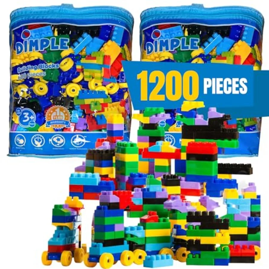 

Large Stackable MultiColored Interlocking Building Blocks for Toddlers and Aged 3+ Safe NonToxic Plastic Toys with Bright Color