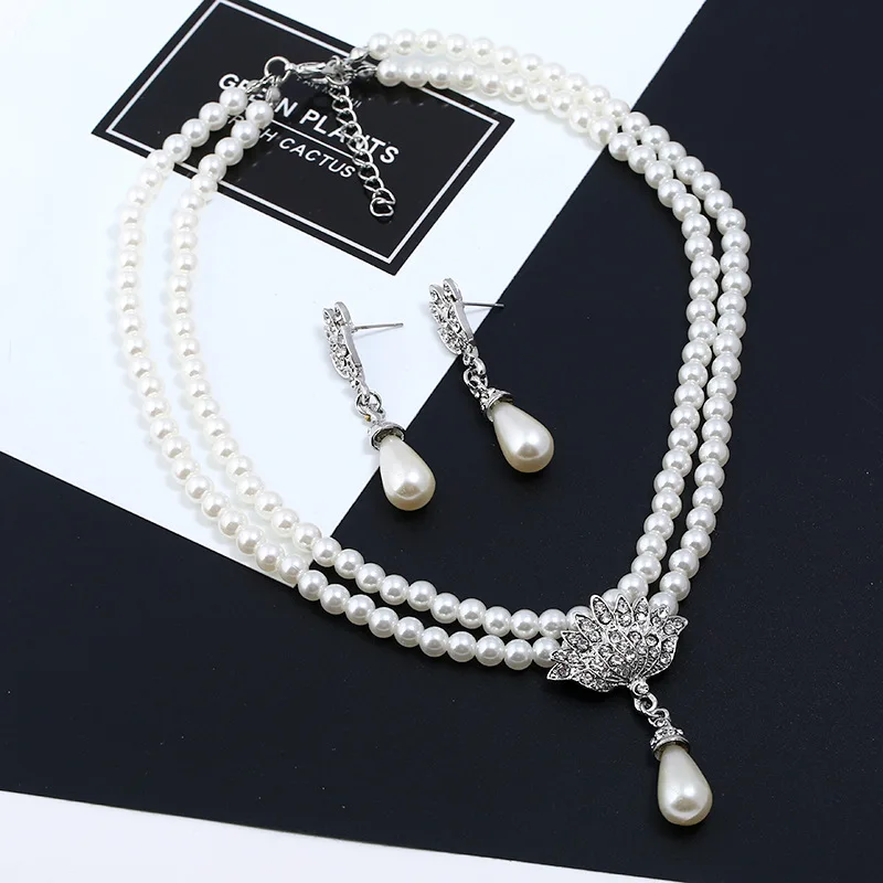 Junzi Female Weddings Pearls Jewelry Set Necklace Drop Earrings Bracelet Charming Accessories Romantic Gift For Mother