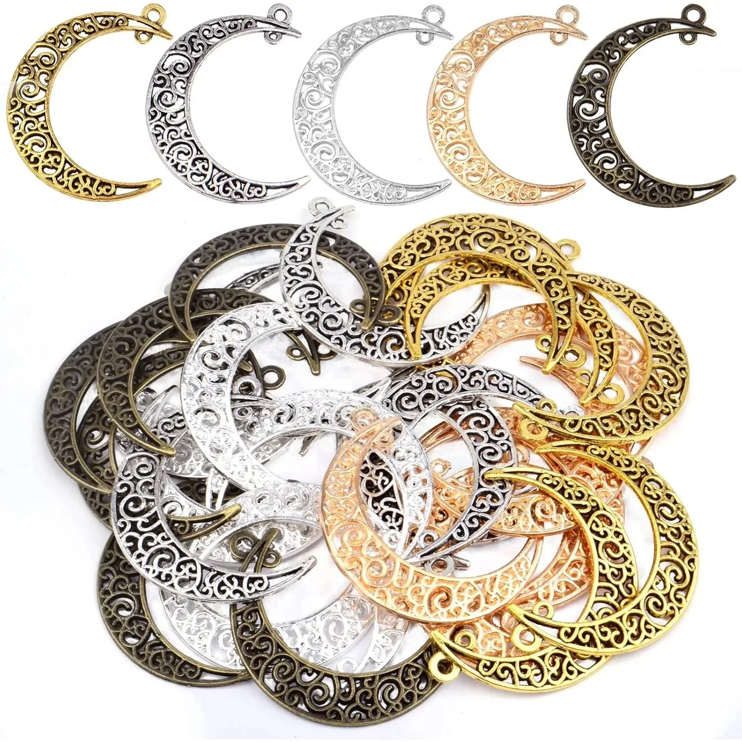 

30 шт., подвески в форме луны, полые подвески в форме полумесяца, небесные висячие подвески для DIY, серьги, ожерелье, браслет, изготовление ювелирных изделий