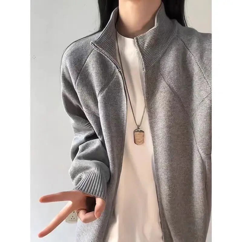 

Американский открытый кардиган на молнии, свитер для мужчин и женщин, свободная вязаная верхняя одежда Lazy Sle, весна-осень-зима, модная