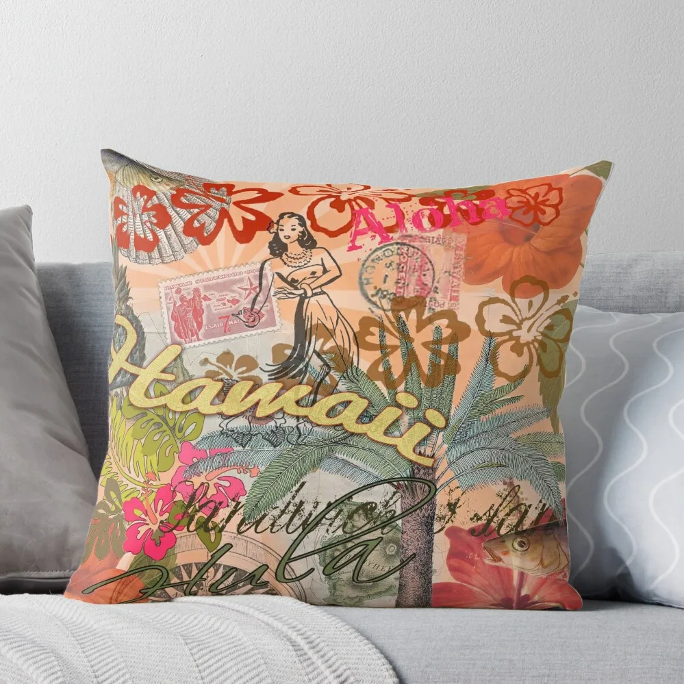 

Vintage Hawaii Travel Colorful Hawaiian Tropical Collage Throw Pillow Covers For Sofas Luxury Pillow Case