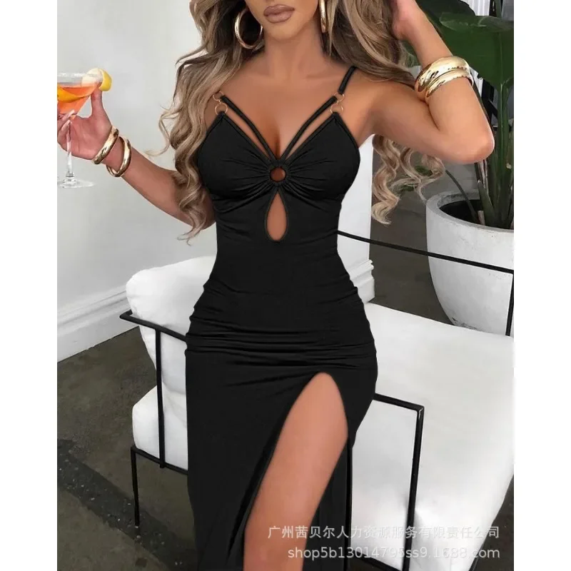 Spaghetti Strap Bodycon Dress Summer Camis Sexy Dress Women Sleeveless Jacquard Fabric Sling Hollow Party Dresses