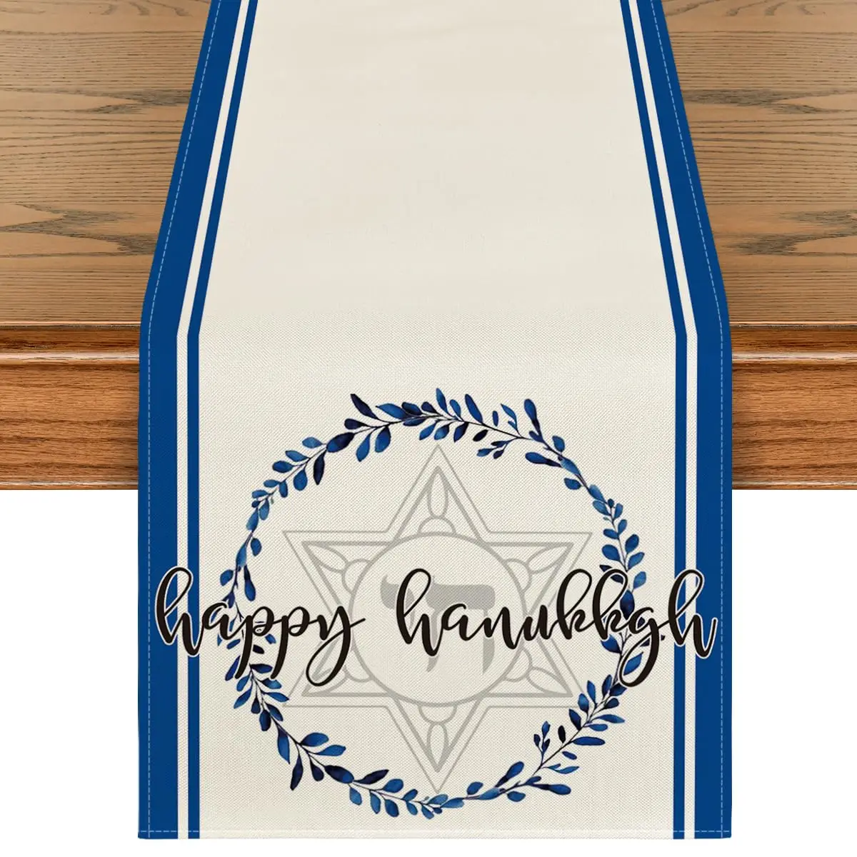 

Star of David Happy Hanukkah Table Runner, Chanukah Kitchen Dining Table Decoration for Home Party Decor