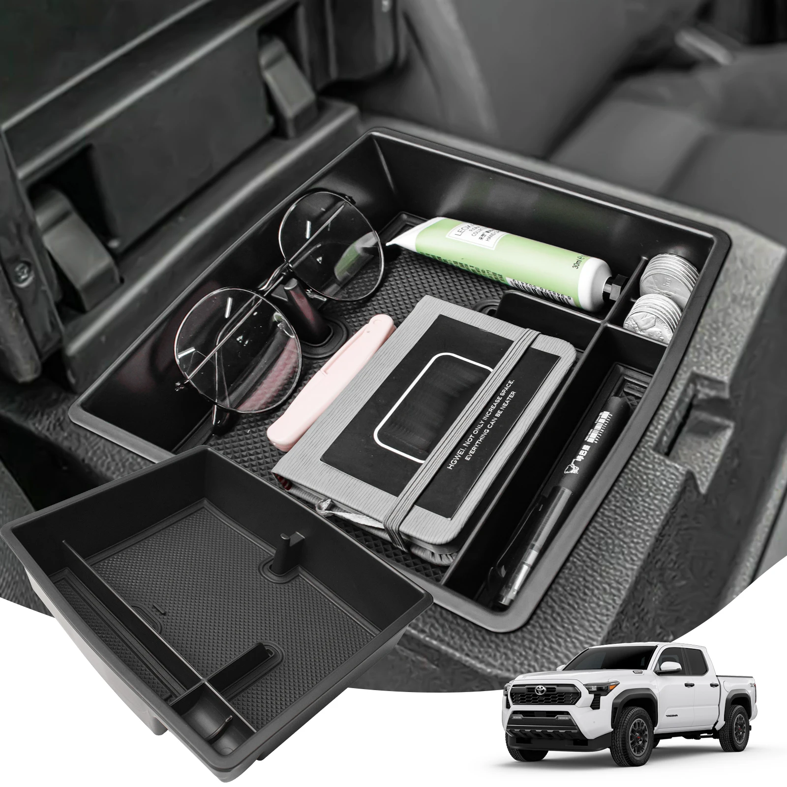 

Armrest Storage Box for Toyota Tacoma 2024 Center Console Tray Organizer ABS Accessories Car Interior Glove Secondary Car Box