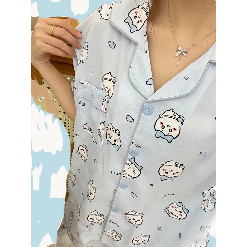 

Hello Kitty 2025 New Cloud Cotton Women's Household Clothes Set Sweet Cartoon Print Lightweight Summer Pajamas Home Clothe Cute