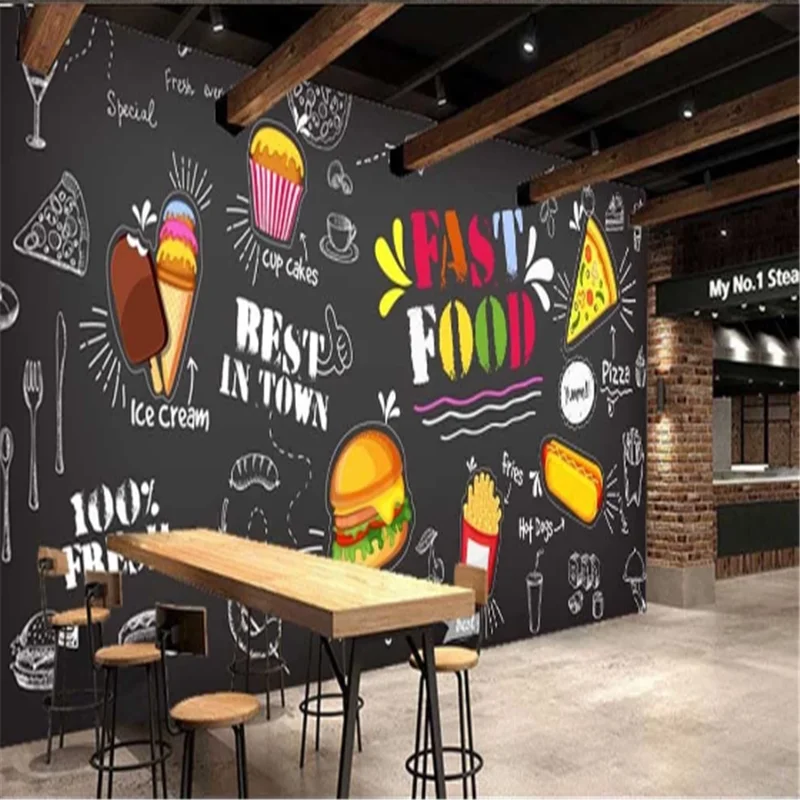 

Custom pizza Burgers Restaurant Background Wall Mural Wallpaper 3D Snack Bar Hamburger Western Fast Food Hot Dog Wall Paper 3D