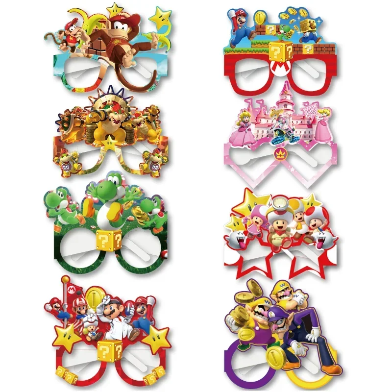 8Pcs Super Mario Glasses Decorations Birthday Party Spectacles Supplies Children Cosplay Charm Accessories Kids Girls Boys Gifts