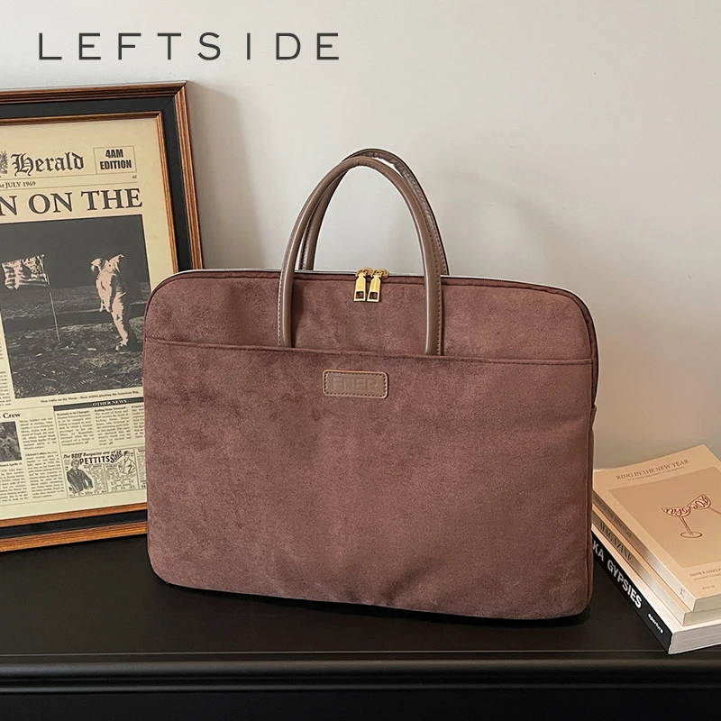 

Женская сумка LEFTSIDE из замши в ретро-стиле для офиса и повседневной носки, деловая сумка через плечо, новинка 2026 года, однотонная, трендовая модель