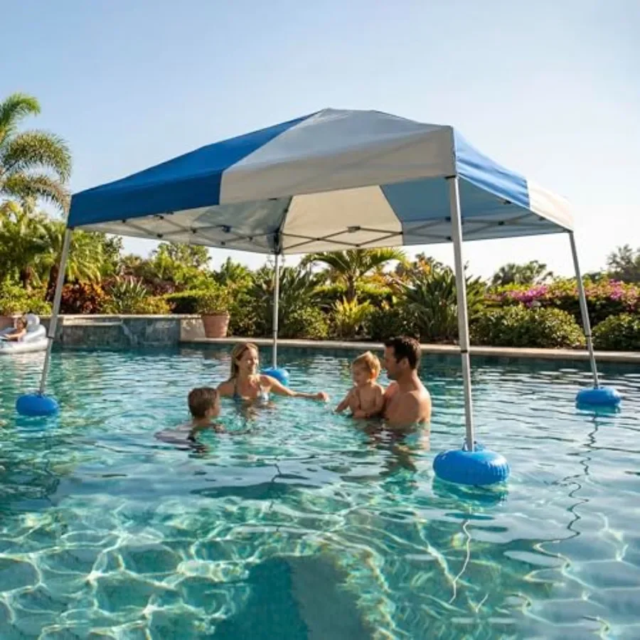 10x10 Feet Floating Pool Canopy Pop Up Gazebo, and Water Tent with Steel and Aluminum Frame, PVC Floats, Hand Pump and Carry Ba