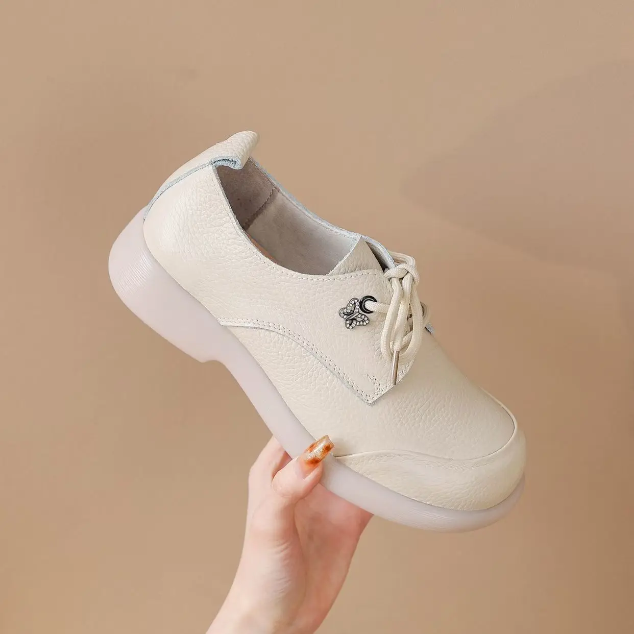 

Size 34-41 Autumn genuine leather woman shoes 2025 retro lace up women's sneaker comfortable mom ballet flats women's shoe
