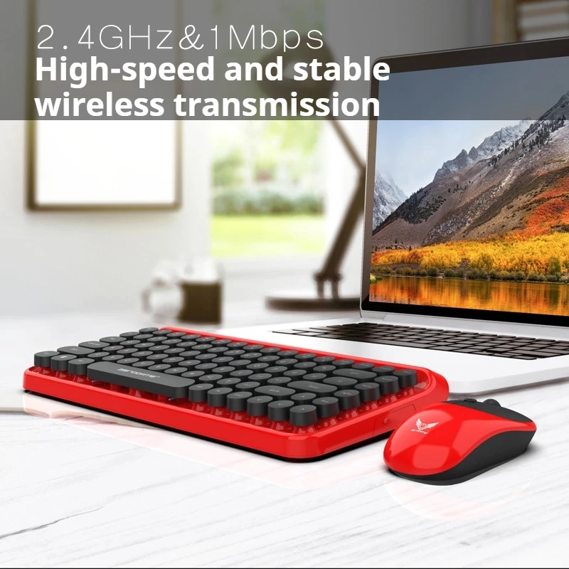 Punk Retro Circular Dots Keyboard 2.4g Wireless Keyboard Photoelectricity Mouse Tablet Laptop Desktop Computer Keyboard Office image 3