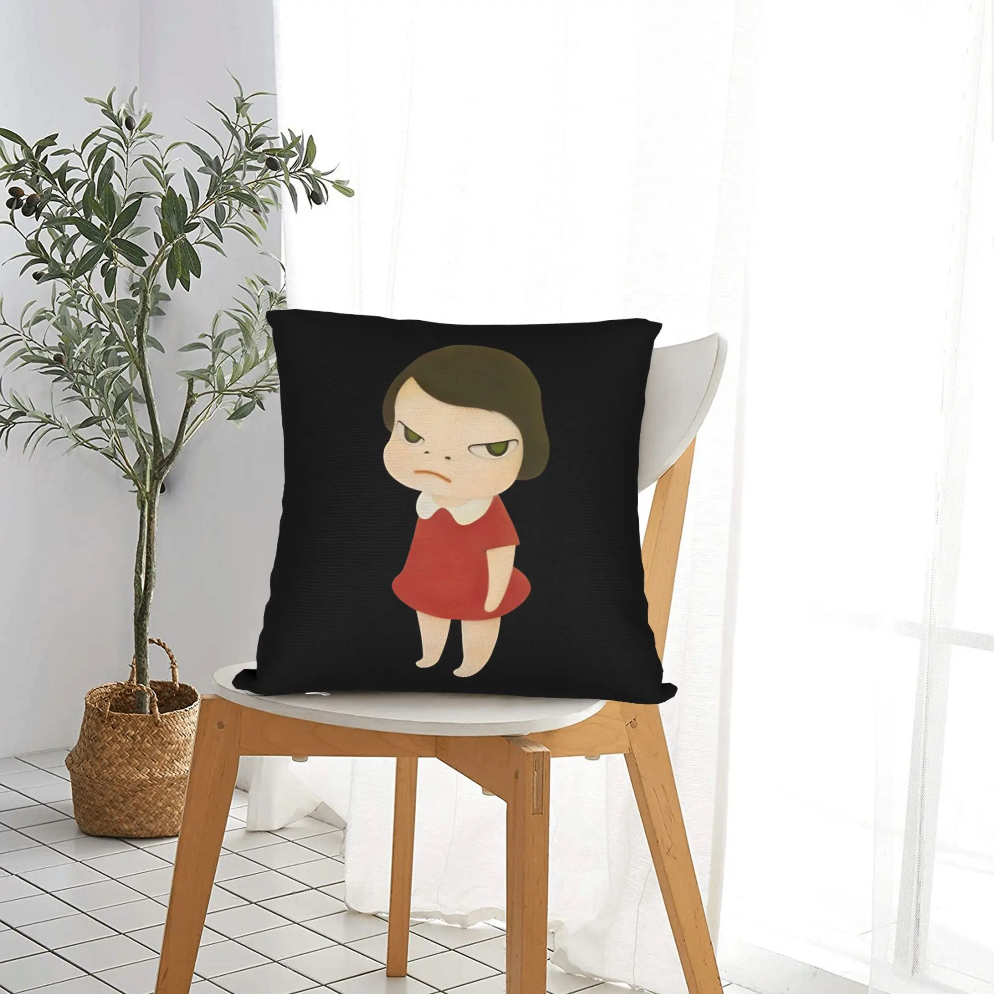 Angry Red Dress Nara Square Pillow Case Polyester Cushions for Sofa Yoshitomos Fashion Pillowcase