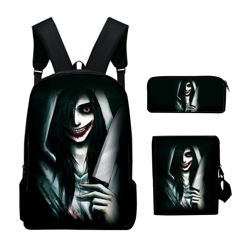 

Cartoon Popular Jeff The Killer 3D Print 3pcs/Set pupil School Bags Laptop Daypack Backpack Inclined shoulder bag Pencil Case