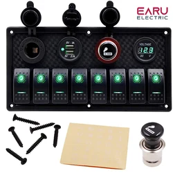 12V 24V 8 Gang Rocker Switch Panel With Dual USB Charging Circuit Breaker Voltage Overload Protection For Car Boat Truck Marine