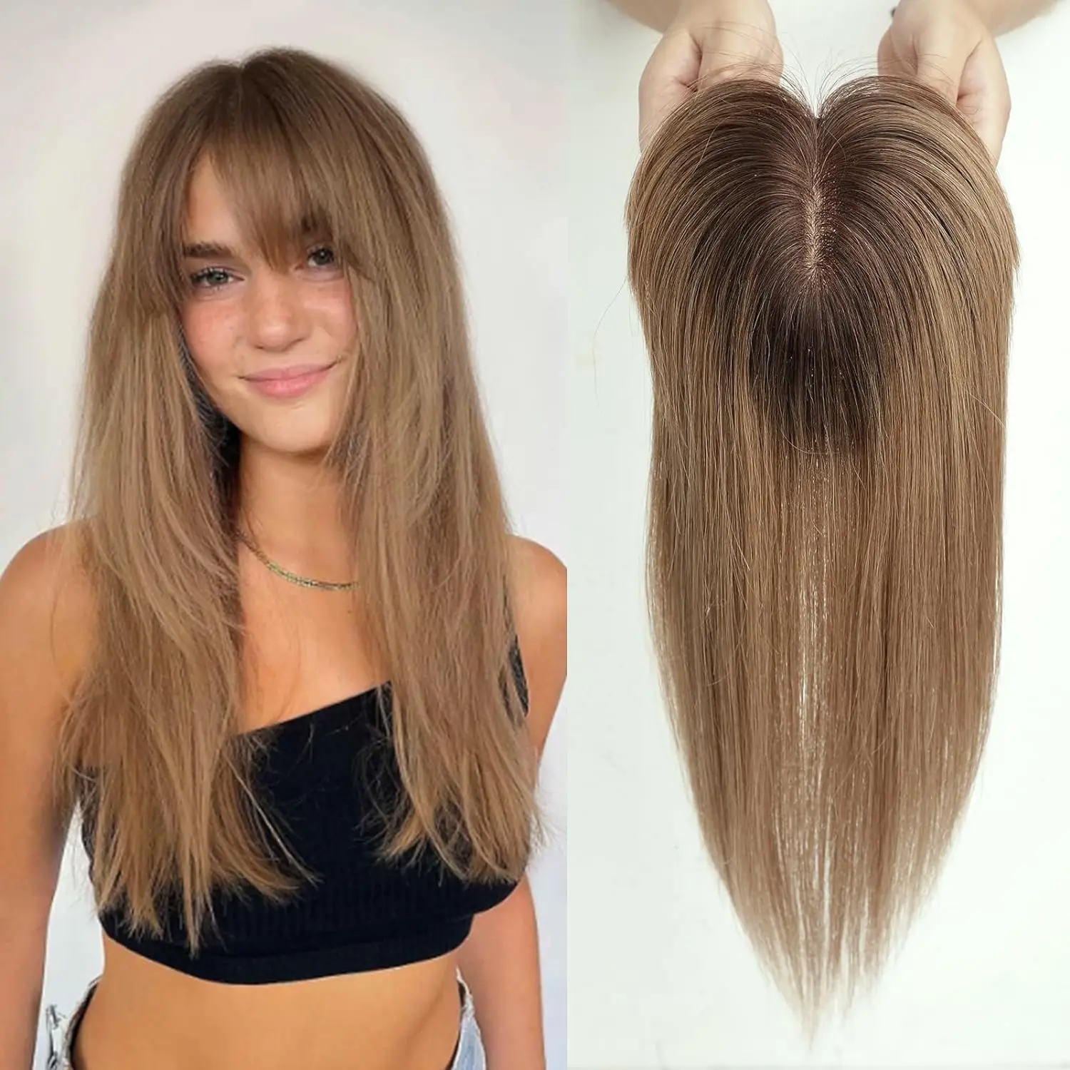 100-人毛ヘアピース-クリップ式-機械製-女性用-7x10サイズ-レミーヘア-シームレスに馴染む