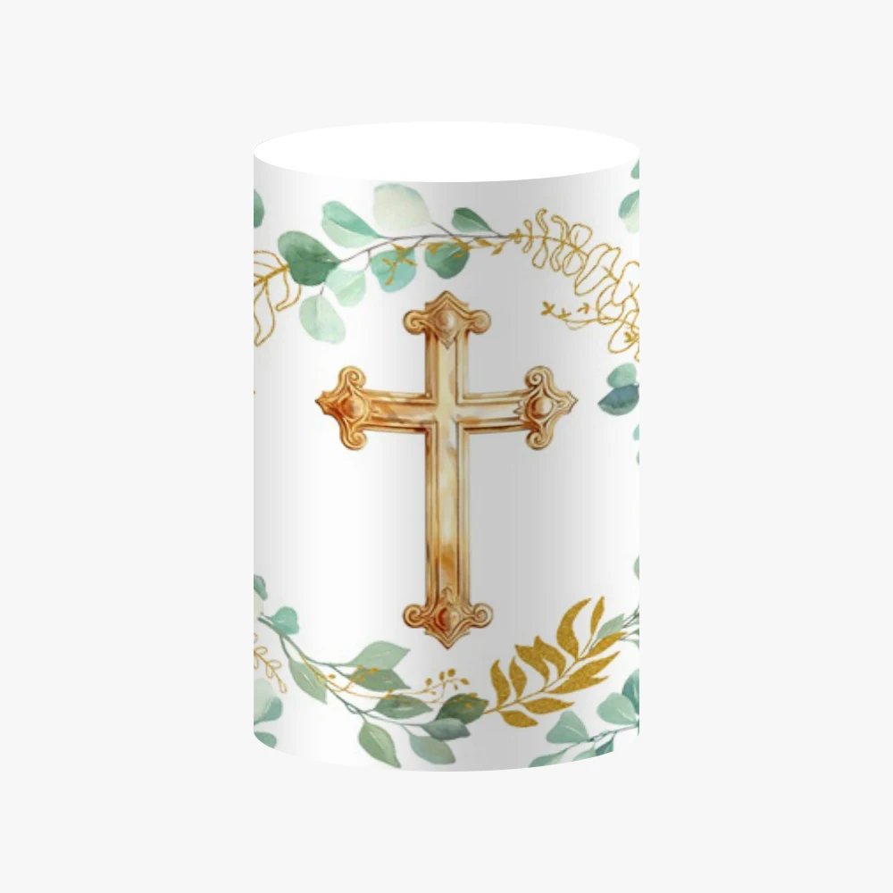 My First Communion Cylinder Backdrop Cover Dove Cross God Bless Cake Table Pedestal Column Cover Background Baby Shower Decor