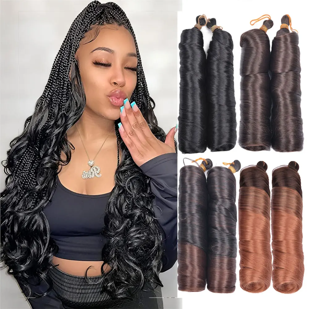 Extensiones de cabello trenzado de onda suelta sintética para mujer, rizos en espiral, cabello de ganchillo preestirado, rizos franceses, trenzas ombré