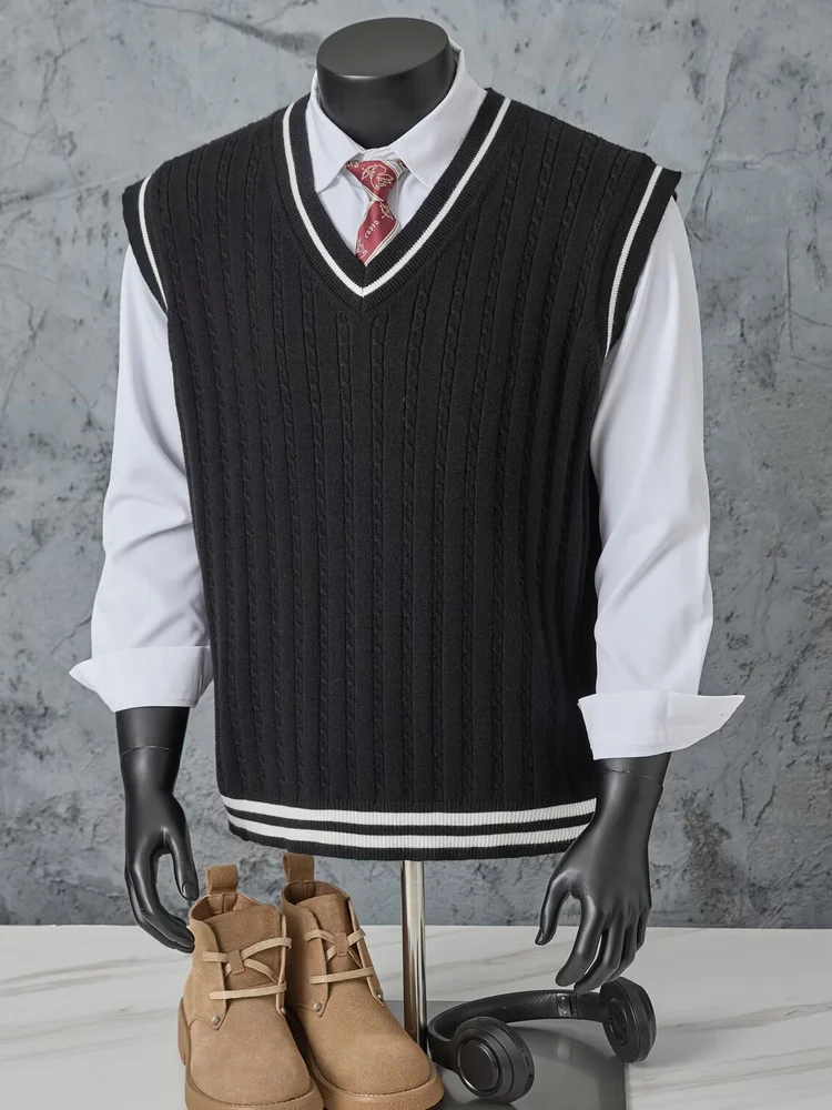 College Sle Knitted Sweater Vest ex Autumn Winter Outerwear ey Base Layer Versatile Simple Design Youthful Energy