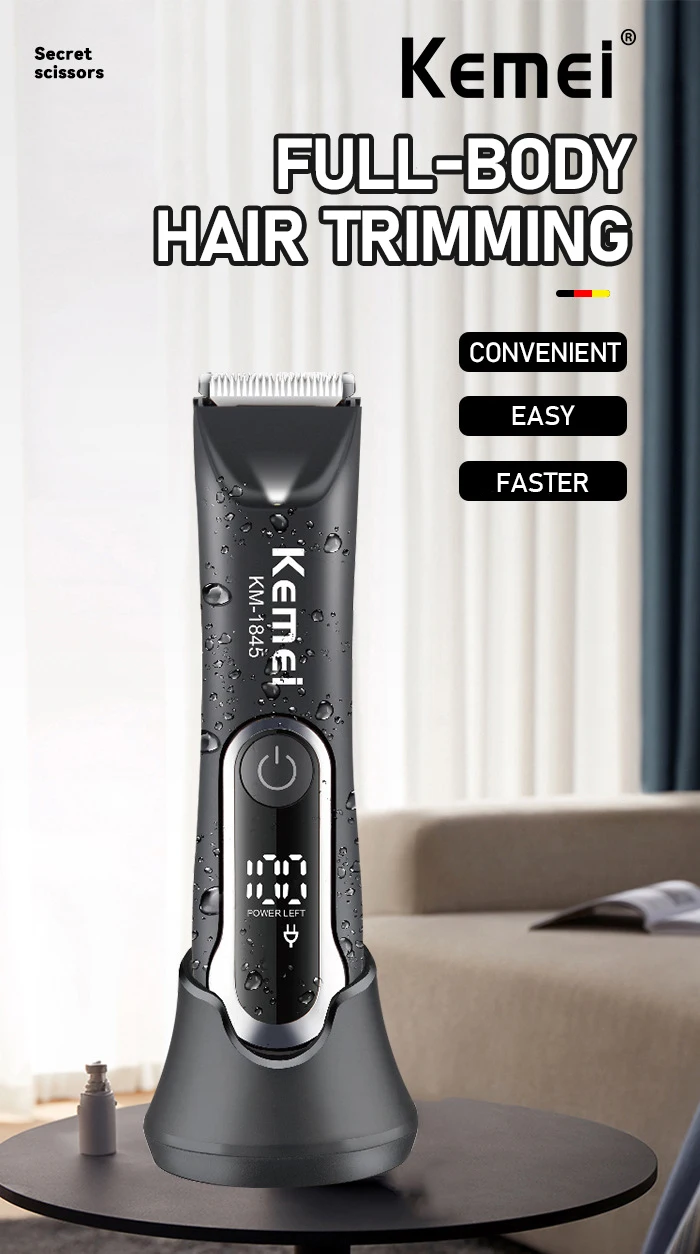 Kemei KM-1845 Leistenhaarschneider für Männer, elektrische Haarschneidemaschine, wasserdichter Trimmer für Schamhaare, Körperpflegeset, Rasierer, Keramikklinge – Detail 1