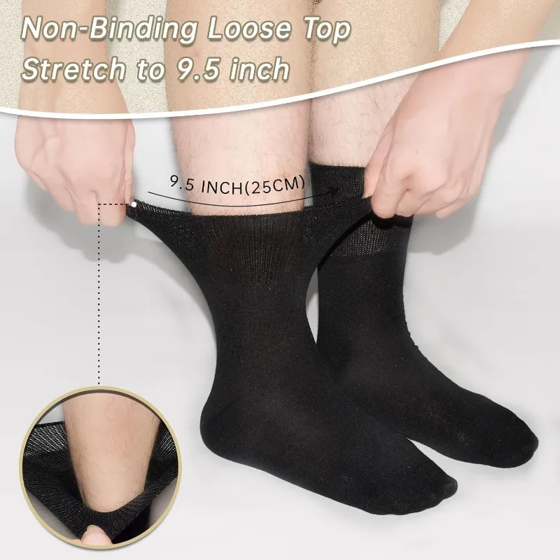 12 Paar Diabetiker-Socken mit elastischen Bündchen, nicht bindenden Oberteilen, extra lockerem und atmungsaktivem Design für Komfort – Detail 3