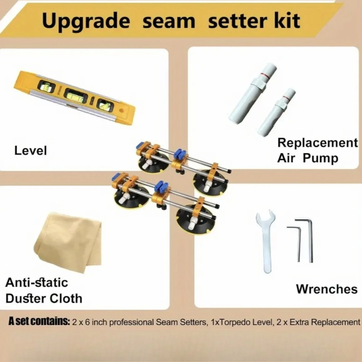 Seamless Seam Setter 6 Inch Suction Cups for Seam Joining and Leveling Countertop Installation for Granite Stone Marble Slab