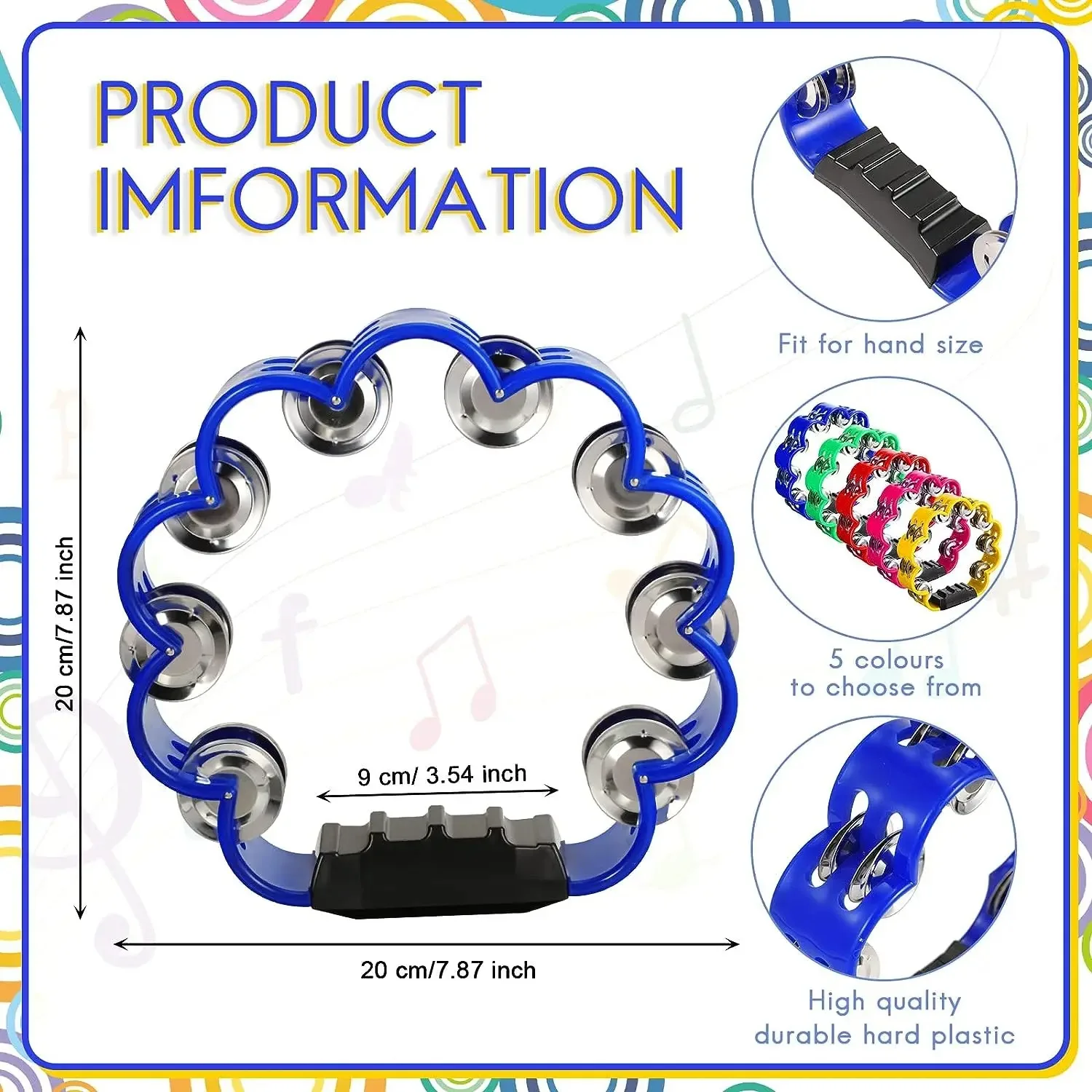 Color Plastic Double-layer Tambourine Half Moon Shaped Hand Bell Drum for Karaoke Performance Party Free Style Dance Portable