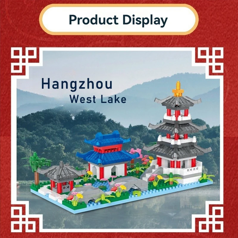 Famous Scenic Spot Hangzhou West Lake Micro Bricks Toy Creative Desktop Model Mini Building Block The Best Gift To Travel Lovers