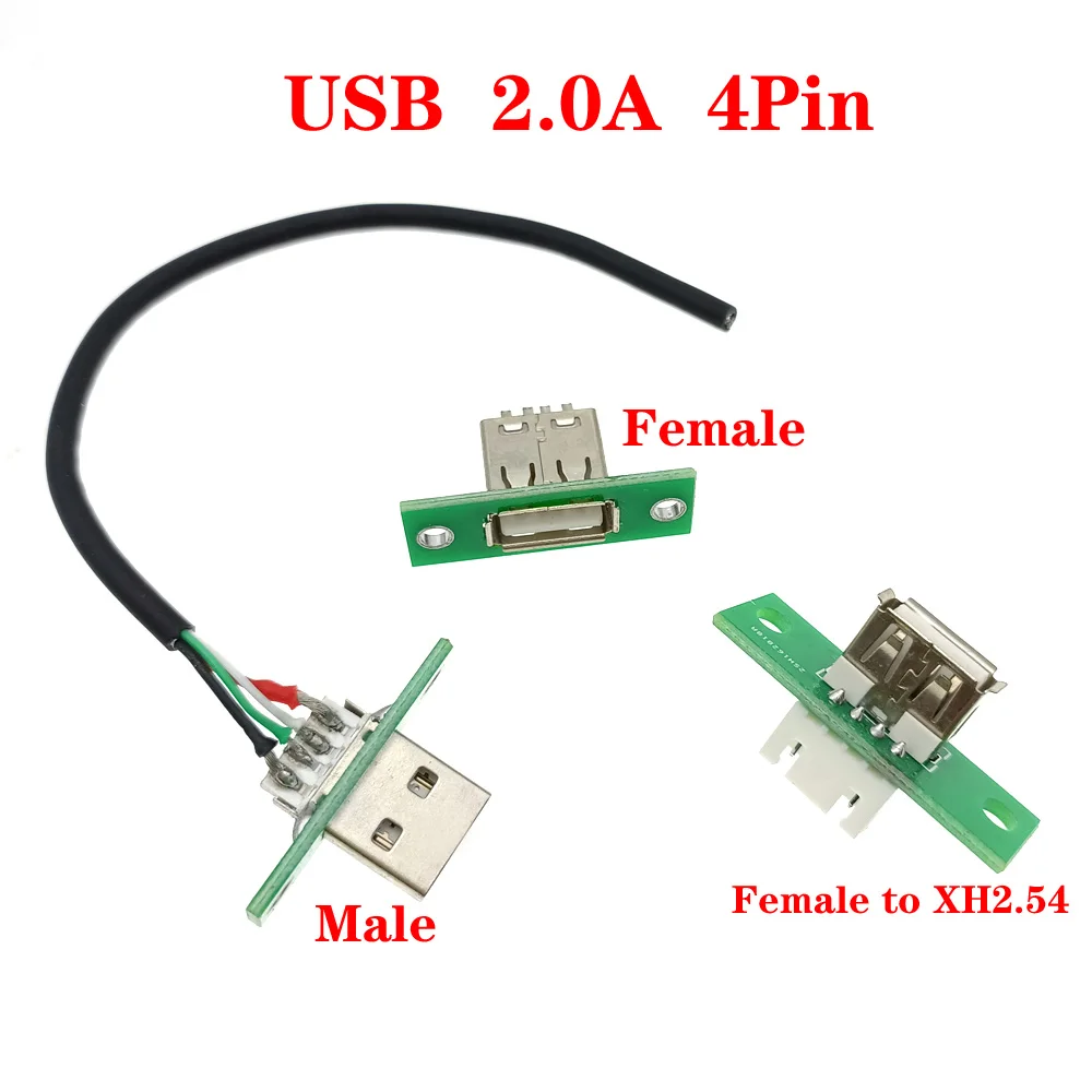 USB 2.0A 4Pin Panel mounting Charging interface 4Pin female seats to XH2.54 Panel adapter board 4Pin male with wire