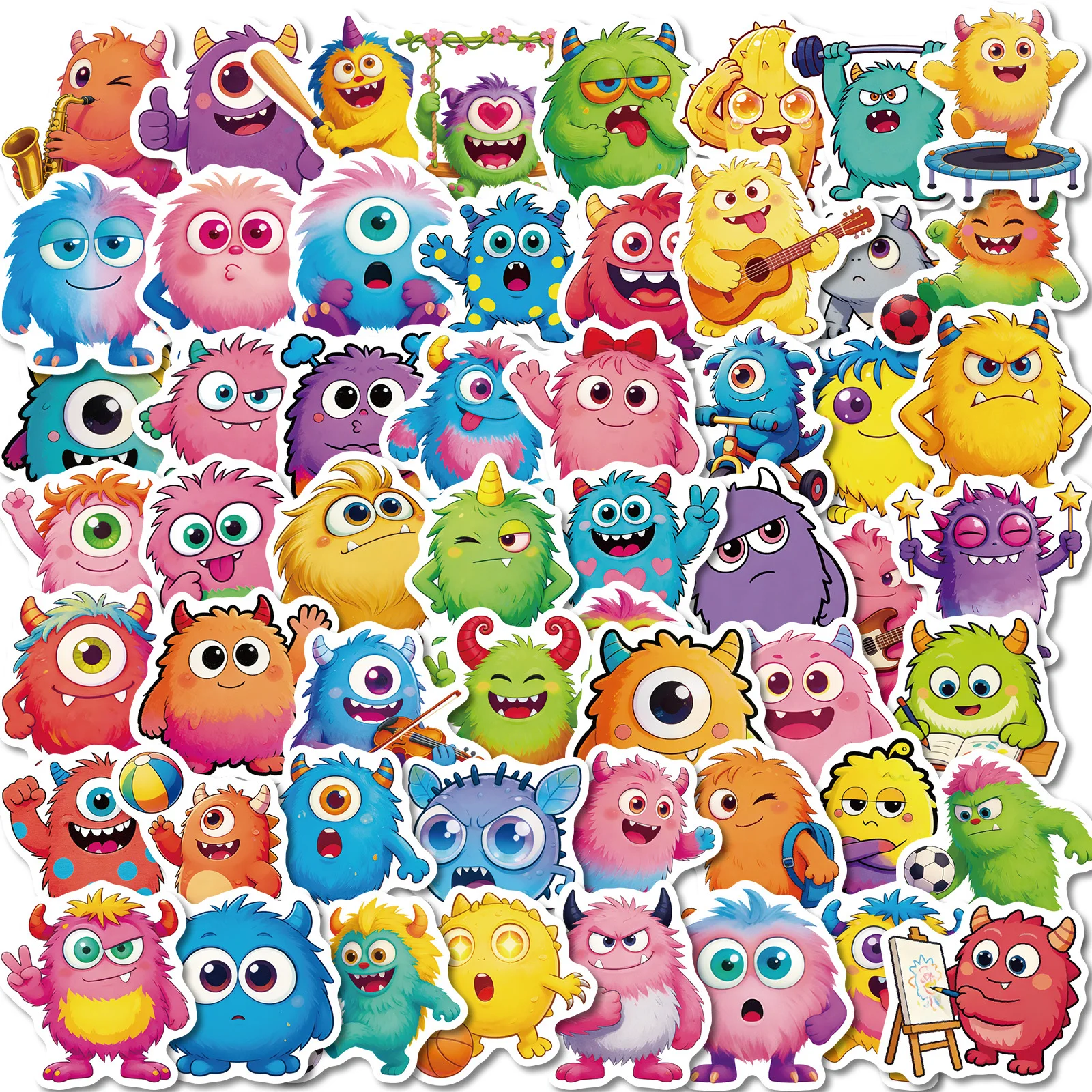 56/112PCS Funny Cartoon Monster Stickers Colorful Diary Decoration Stationery Stickers