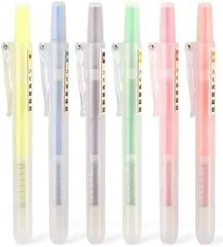 6 Pcs Dianshi DS-805s Press Fluorescent Pen Student Marking Pen with Interchangeable Core Color Fluorescent Pen Set